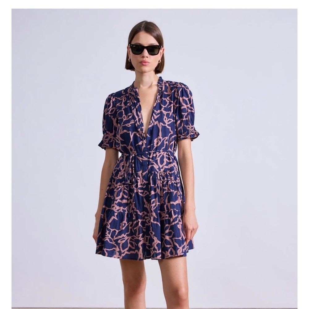 Apiece Apart Navy and Pink Las Almas Organic Cotton Mini Dress NWT New S Small
